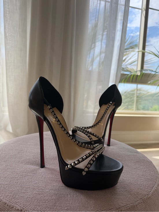 Christian Louboutin Shoes - Christian Louboutin Black Leather Studded Platform Pumps with Red Soles